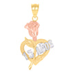 14Kt Gold Womens Tri-Color 15 Anos Rose Heart Quinceanera Ht:20Mm Pendant Charm
