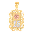 14Kt Gold Womens Tri-Color Diamond-Cut 15 Anos Quinceanera Ht:25.4Mm Pendant Charm