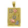 14Kt Gold Unisex Tri-Color No.13 Elephant Owl Horse Shoe Clover Lucky Rectangle Amulet Good Luck Pendant