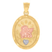 14Kt Gold Unisex Tri-Color Cupid Heart Oval Ht:27.1Mm Pendant Charm