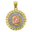 14Kt Gold Unisex Tri-Color Cupid Heart Round Medallion Ht:27.5Mm Pendant Charm