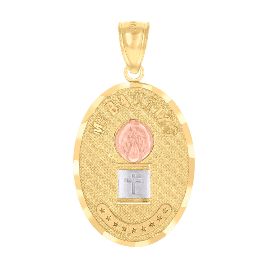 14Kt Gold Unisex Two-Tone Diamond-Cut Cross Mi Bautizo My Baptism Ht:28Mm Pendant Charm