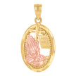 14Kt Yellow Gold Unisex Diamond-Cut Praying Hands Cross Holy Bible Ht:25.6Mm Pendant Charm