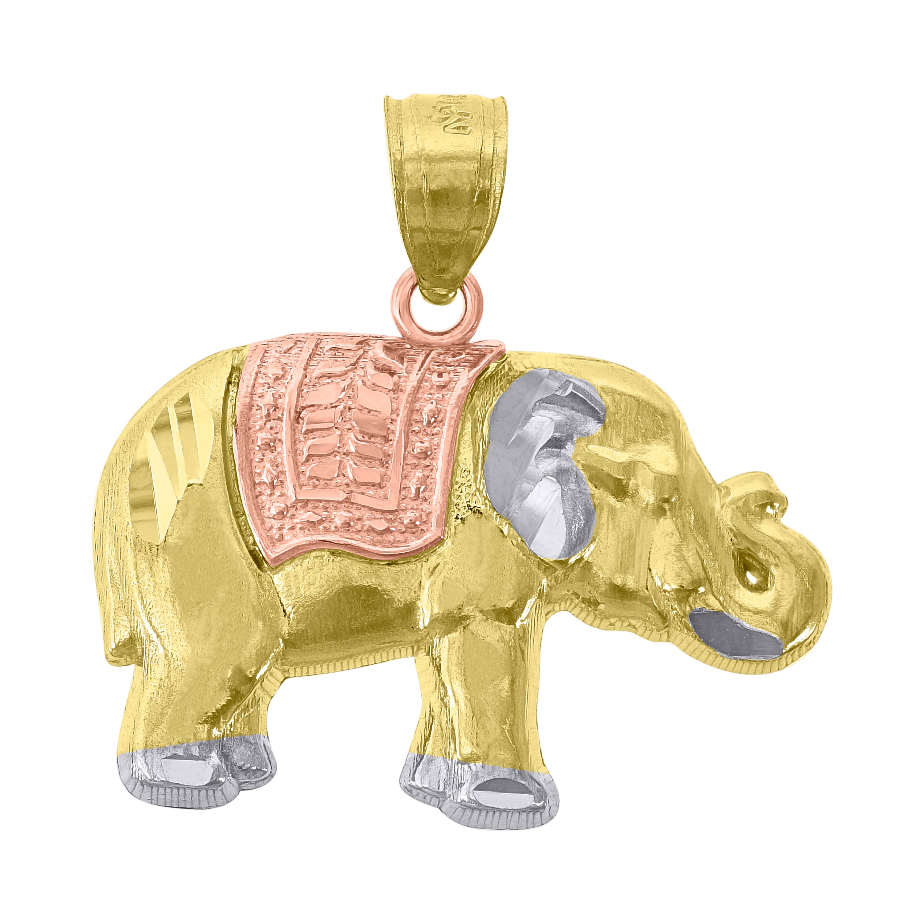 14Kt Gold Unisex Tri-Color Elephant Ht:22.3Mm Pendant Charm