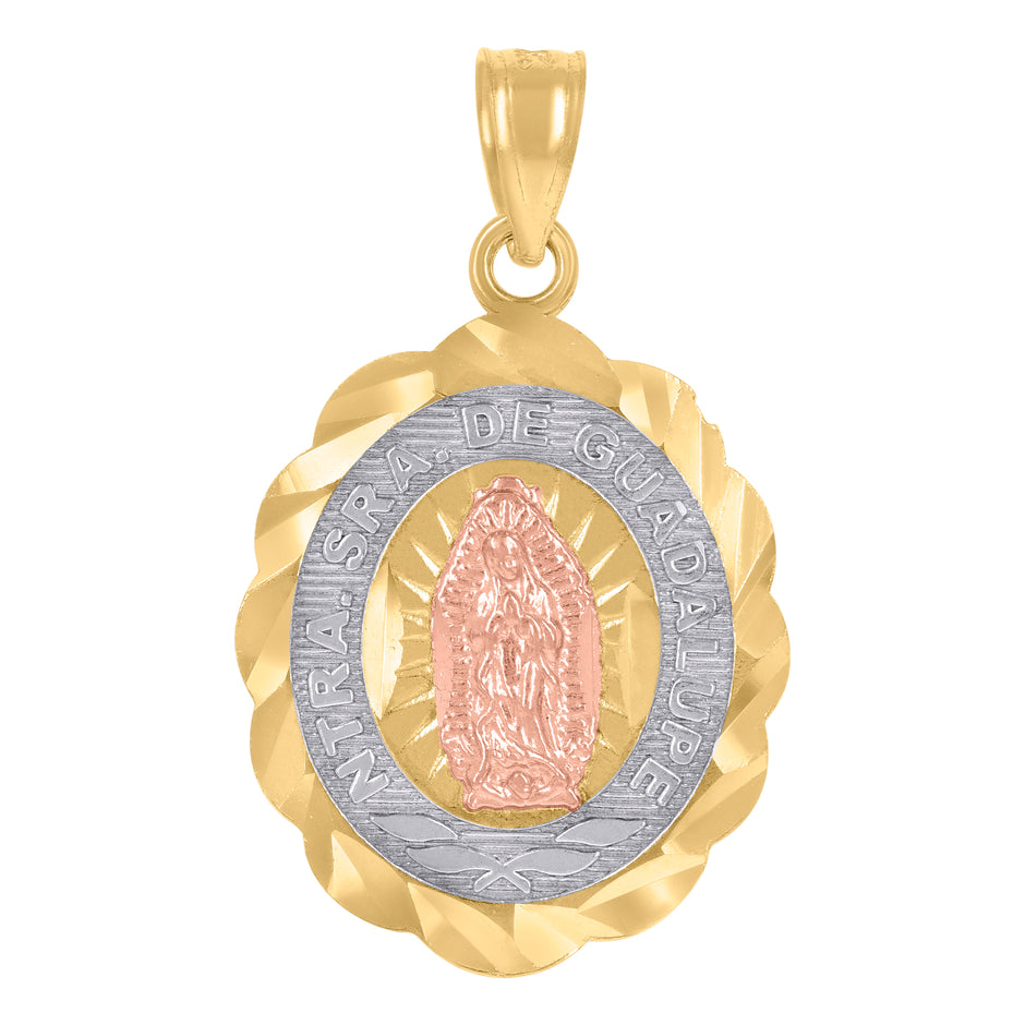 14Kt Gold Womens Tri-Color Diamond-Cut Ntra Sra De Guadalupe Ht:25.3Mm Pendant Charm