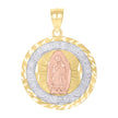 14Kt Gold Unisex Tri-Color Diamond-Cut Our Lady Of Guadalupe Marry Medallion Religious Ht:27.1Mm Pendant