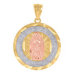 14Kt Gold Womens Tri-Color Diamond-Cut Mis 15 Anos Guadalupe Ht:15.5Mm Quinceanera Pendant