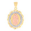 14Kt Gold Womens Tri-Color Diamond-Cut Mis 15 Anos Guadalupe Oval Quinceanera Ht:29.2Mm Pendant Charm