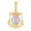 14Kt Gold Unisex Tri-Color Diamond-Cut Anchor Cross Crucifix Ht:38.3Mm Pendant Charm