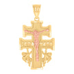 14Kt Gold Unisex Tri-Color Caravaca Cross Crucifix Angels Religious Ht:34Mm Pendant Charm