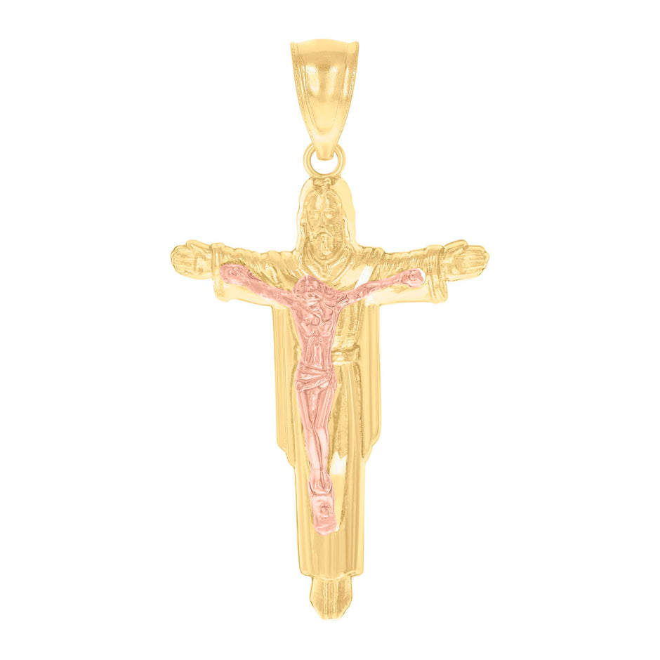 14Kt Gold Womens Two-Tone Crucifix Jesus Religious Ht:37.1Mm Pendant Charm