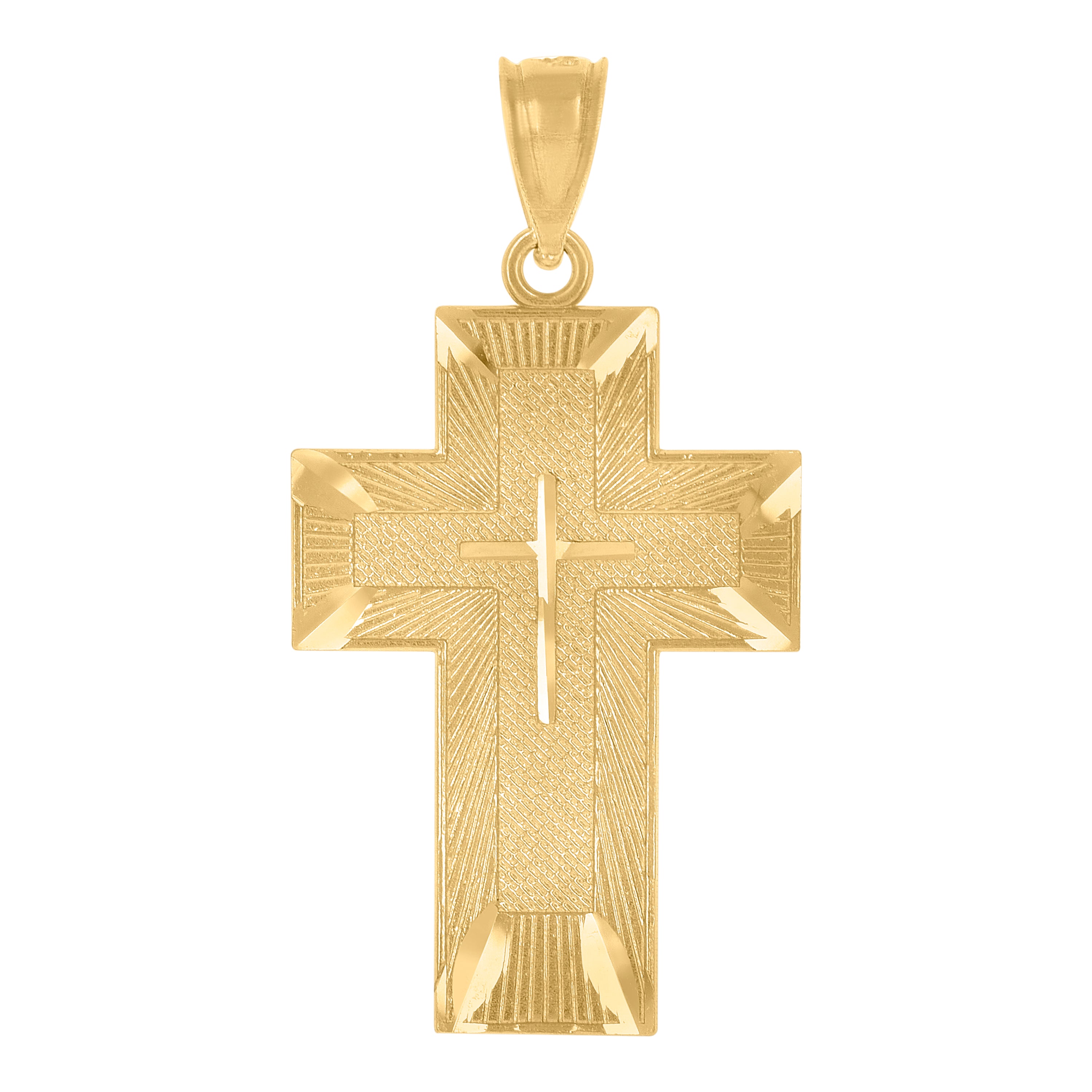 14Kt Yellow Gold Womens Diamond-Cut Cross Ht:32.7Mm Religious Pendant Charm