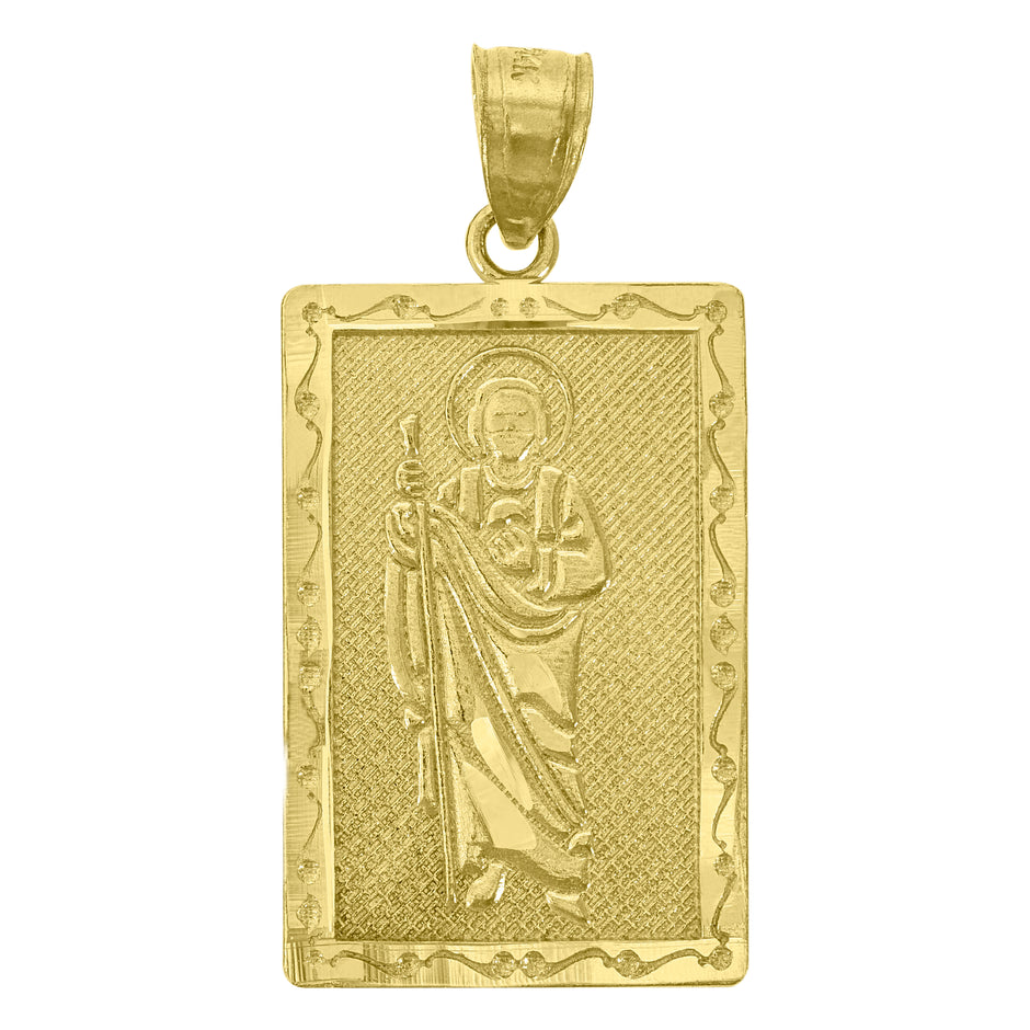 14Kt Yellow Gold Womens Diamond-Cut Saint Jude Rectangle Religious Ht:29.4Mm Pendant Charm