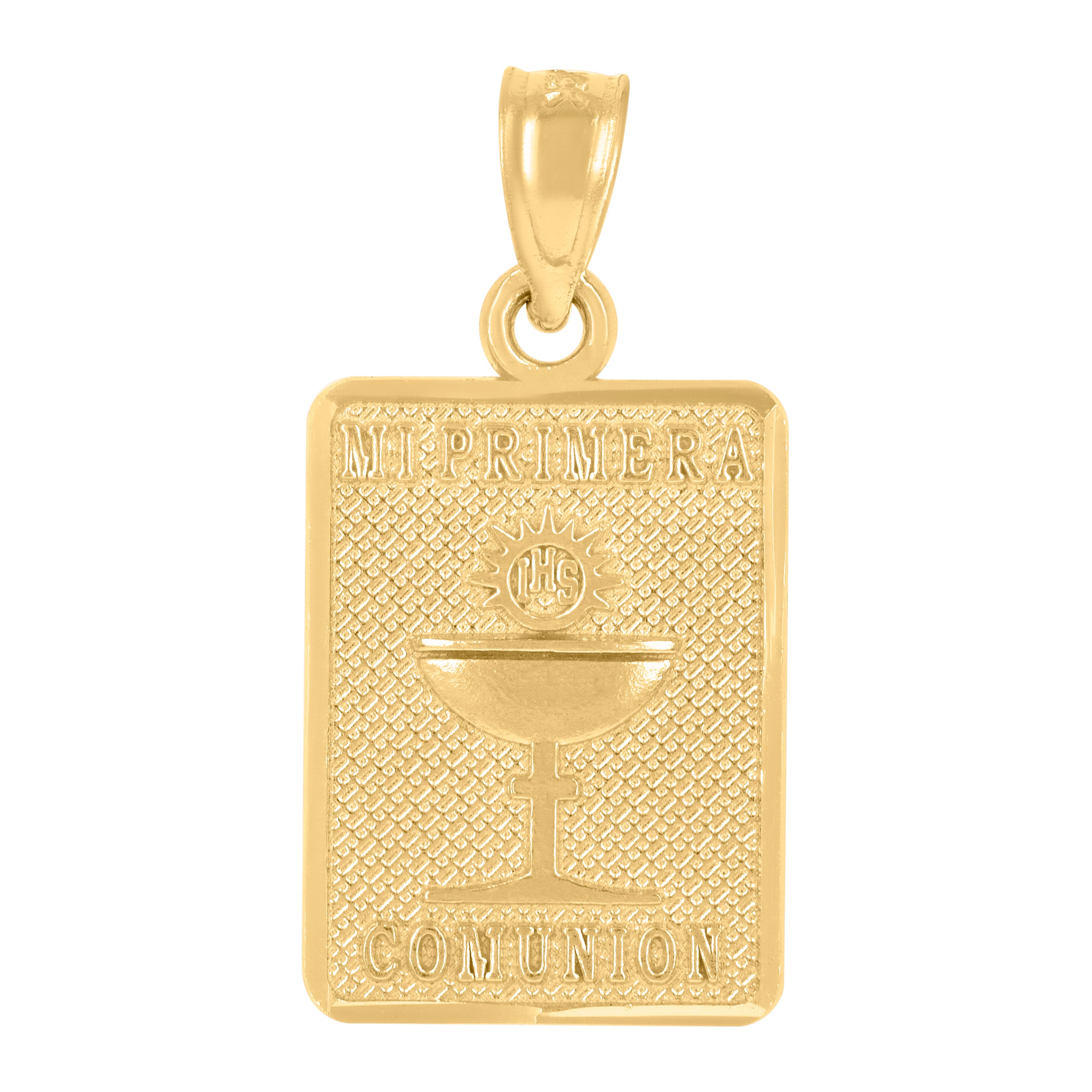 14Kt Yellow Gold Womens Diamond-Cut Mi Primera Communion Ceremony Rectangle Religious Pendant Charm 
