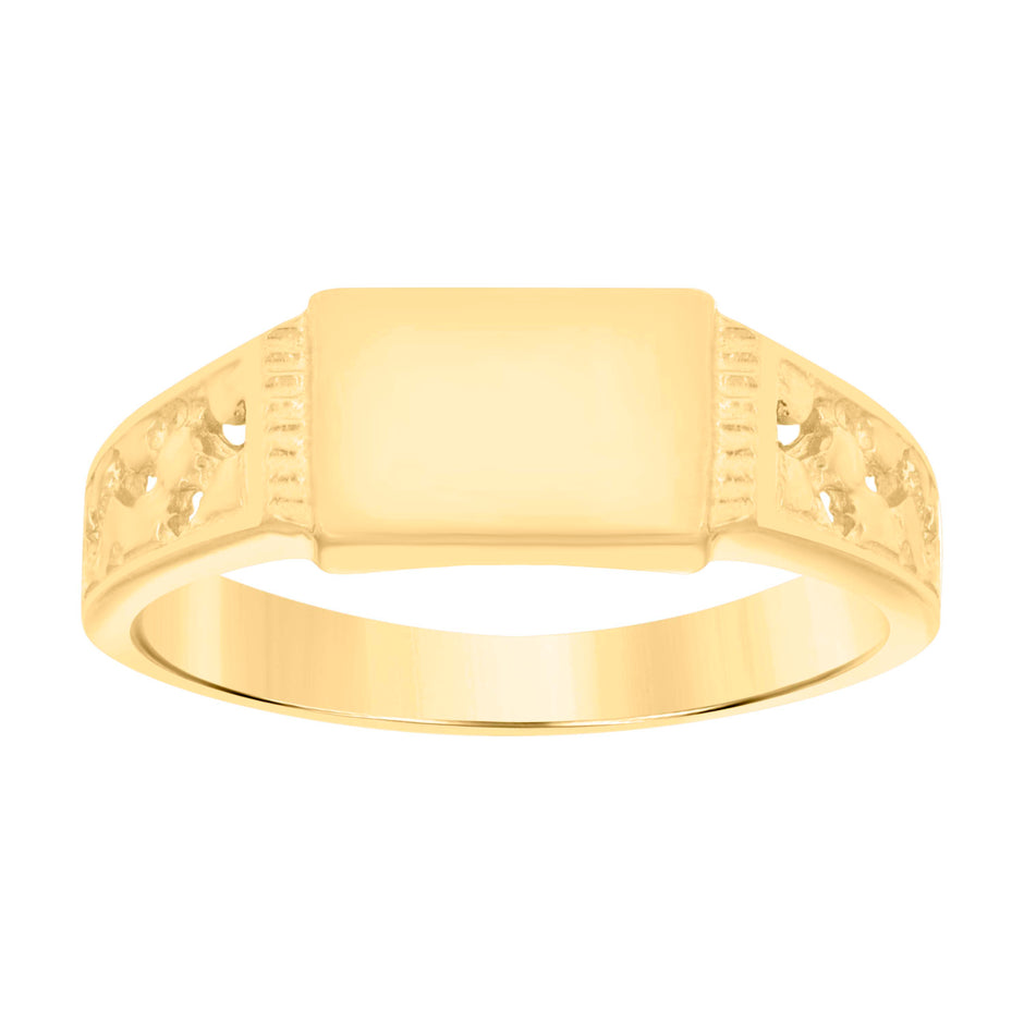 14Kt Yellow Gold Polished Finish Textured Baby Signet Ring