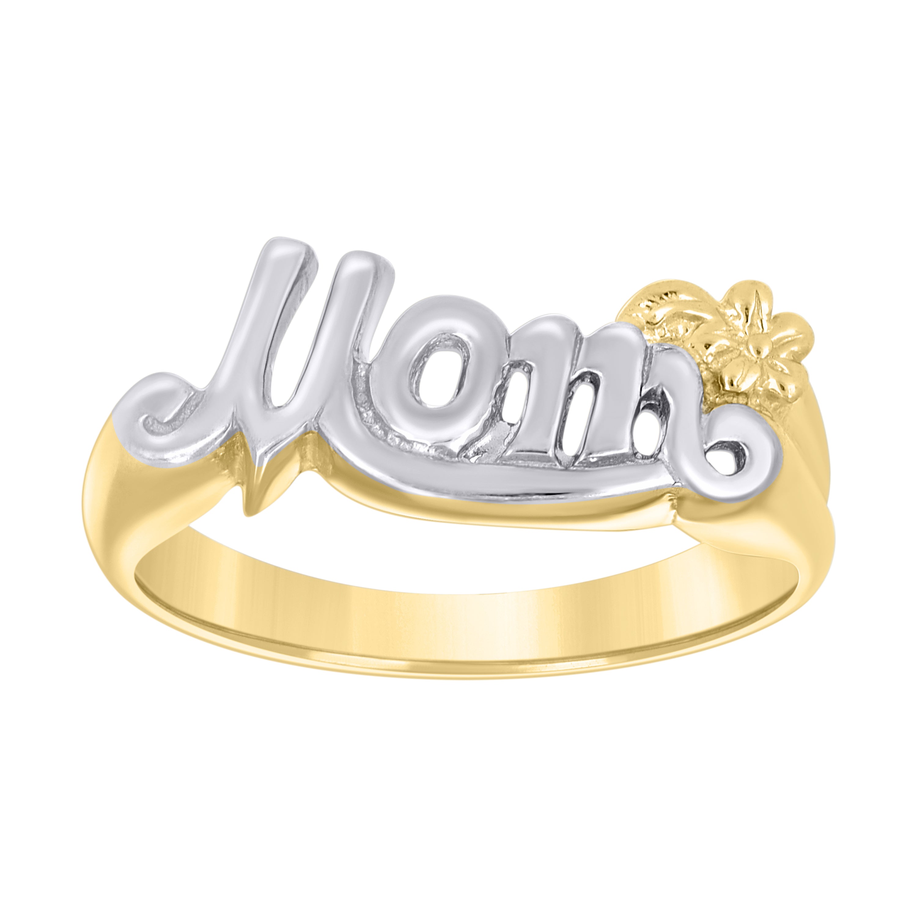 14Kt Gold Womens Two-Tone Mom Mothers Flower Band Ring