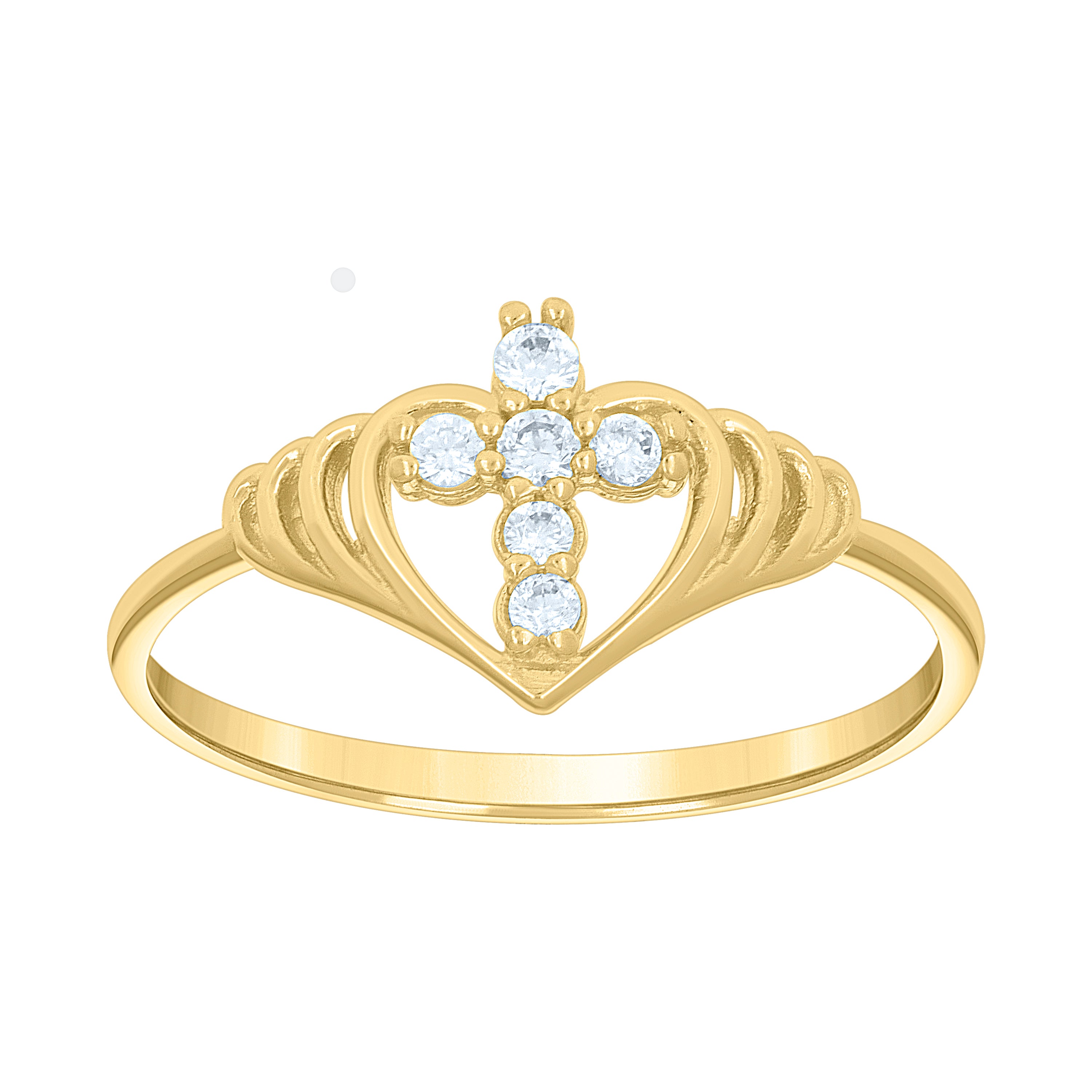 14Kt Yellow Womens Gold Cubic Zirconia Cross Heart Ring