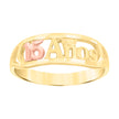 14Kt Gold Womens Tri-Color Diamond-Cut 15 Anos Sz7 Heart Quinceanera Ring Band