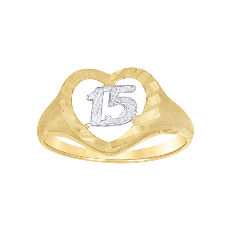 14kt Two-Tone Gold Womens Heart 15 Anos Quinceanera Ring 