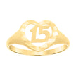 14Kt Gold Womens Two-Tone Diamond-Cut 15 Anos Heart Sz7 Quinceanera Ring Band
