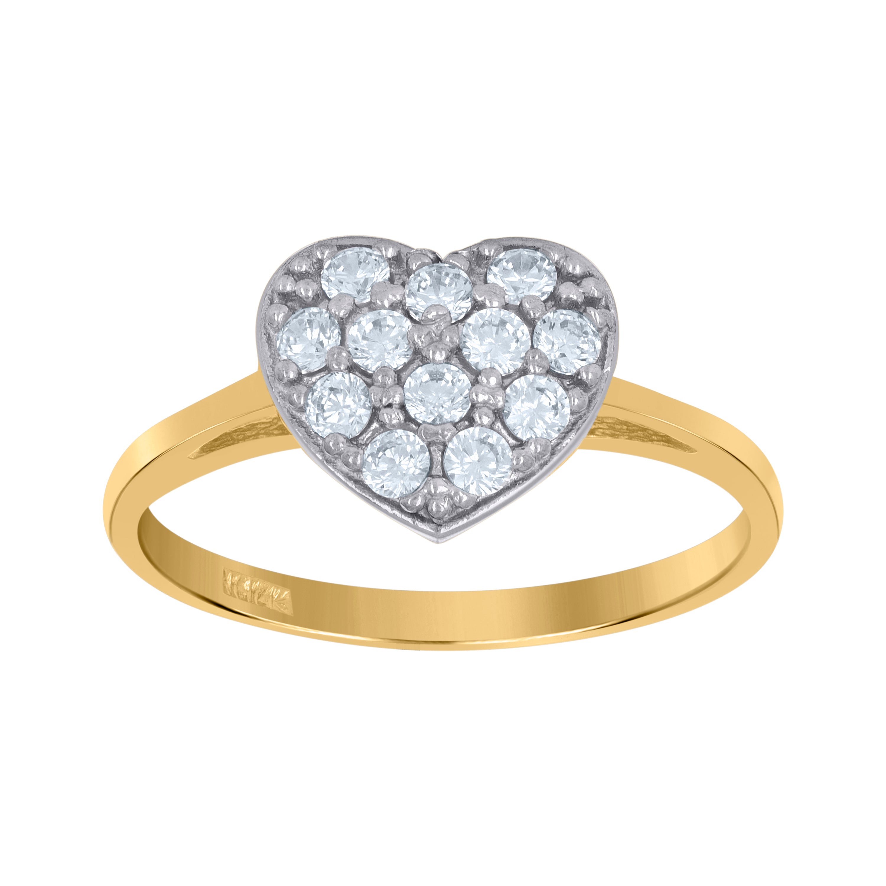 14Kt Two-Tone Womens Gold Cubic Zirconia Heart Ring
