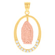 14Kt Gold Unisex Tri-Color Cz Guadalupe Mary Oval Religious Ht:31.7Mm Pendant Charm