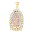 14Kt Gold Unisex Tri-Color Cz Guadalupe Mary Religious Ht:32.8Mm Pendant Charm