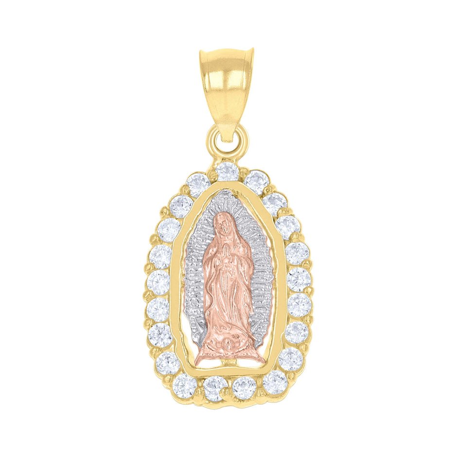 14Kt Gold Unisex Tri-Color Cz Guadalupe Mary Religious Ht:25.5Mm Pendant Charm