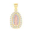 14Kt Gold Unisex Tri-Color Cz Guadalupe Mary Religious Ht:25.5Mm Pendant Charm
