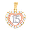 14Kt Gold Womens Tri-Color 15 Anos Heart Quinceanera Ht:20.3Mm Pendant Charm