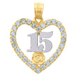 14Kt Gold Womens Two-Tone Cz 15 Anos Heart Quinceanera Ht:21.7Mm Pendant Charm
