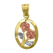14Kt Gold Womens Tri-Color Flower Oval Ht:22.8Mm Pendant Charm