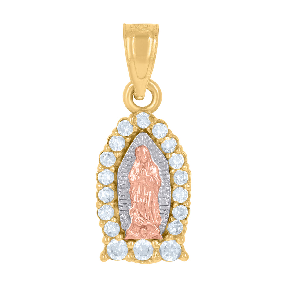 14Kt Gold Womens Tri-Color Cz Guadalupe Mary Religious Ht:19.1Mm Pendant Charm
