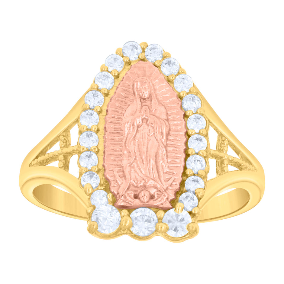 14Kt Tri-Color Gold Womens Cubic Zirconia Lady Of Guadalupe Religious Ring