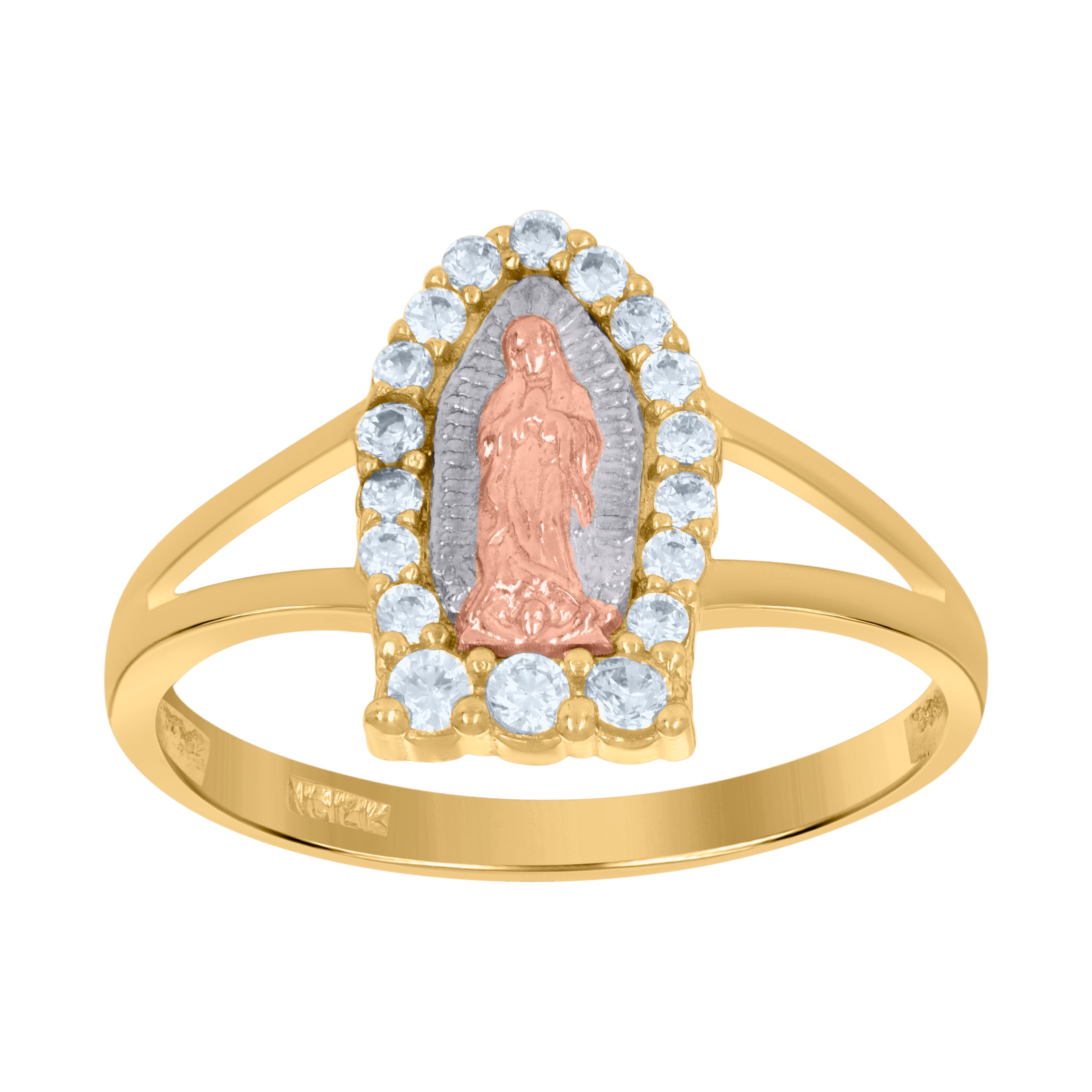 14Kt Tri-Color Gold Womens Cubic Zirconia Lady Of Guadalupe Religious Ring