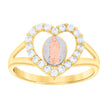 14Kt Gold Womens Tri-Color Cz Guadalupe Mary Heart Sz7 Religious Ring Band