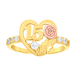 14Kt Gold Womens Tri-Color Cz 15 Anos Rose Heart Sz7 Quinceanera Ring Band