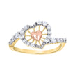 14Kt Gold Womens Tri-Color Cz Heart Sz7 Love Ring Band