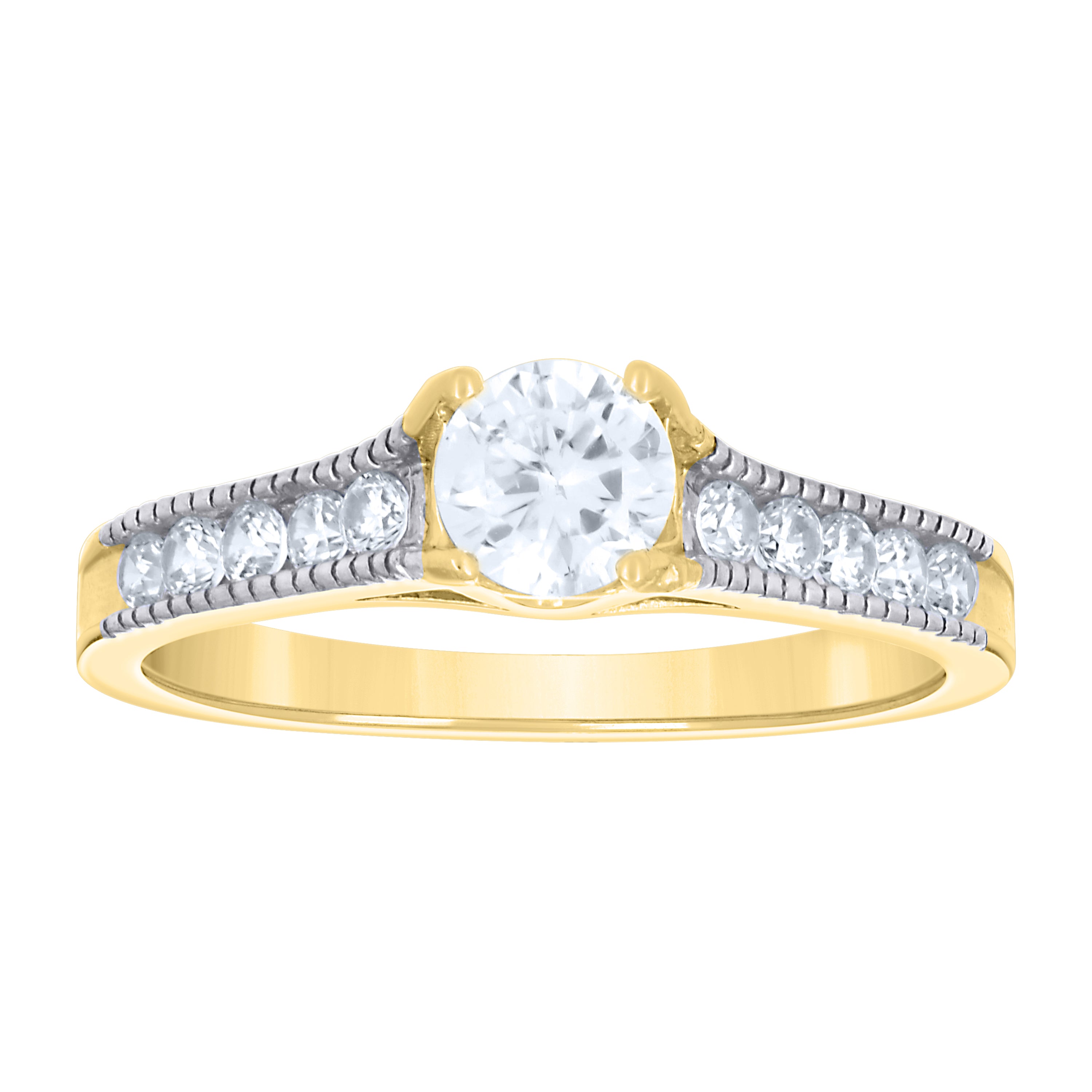 14Kt Gold Womens Two-Tone Cz Center Stone White Sz7 Wedding Engagement Ring Band