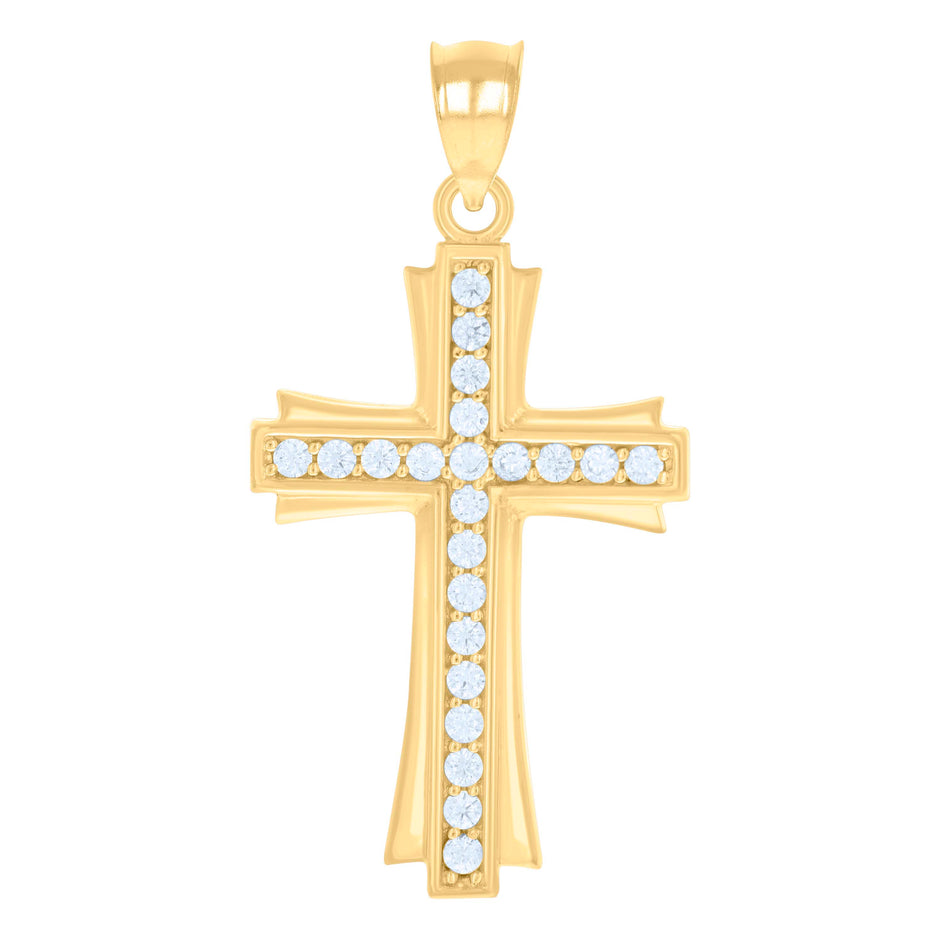 14Kt Gold Unisex Two-Tone Cz Cross Religious Pendant Charm