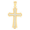14Kt Gold Unisex Two-Tone Cz Cross Religious Pendant Charm