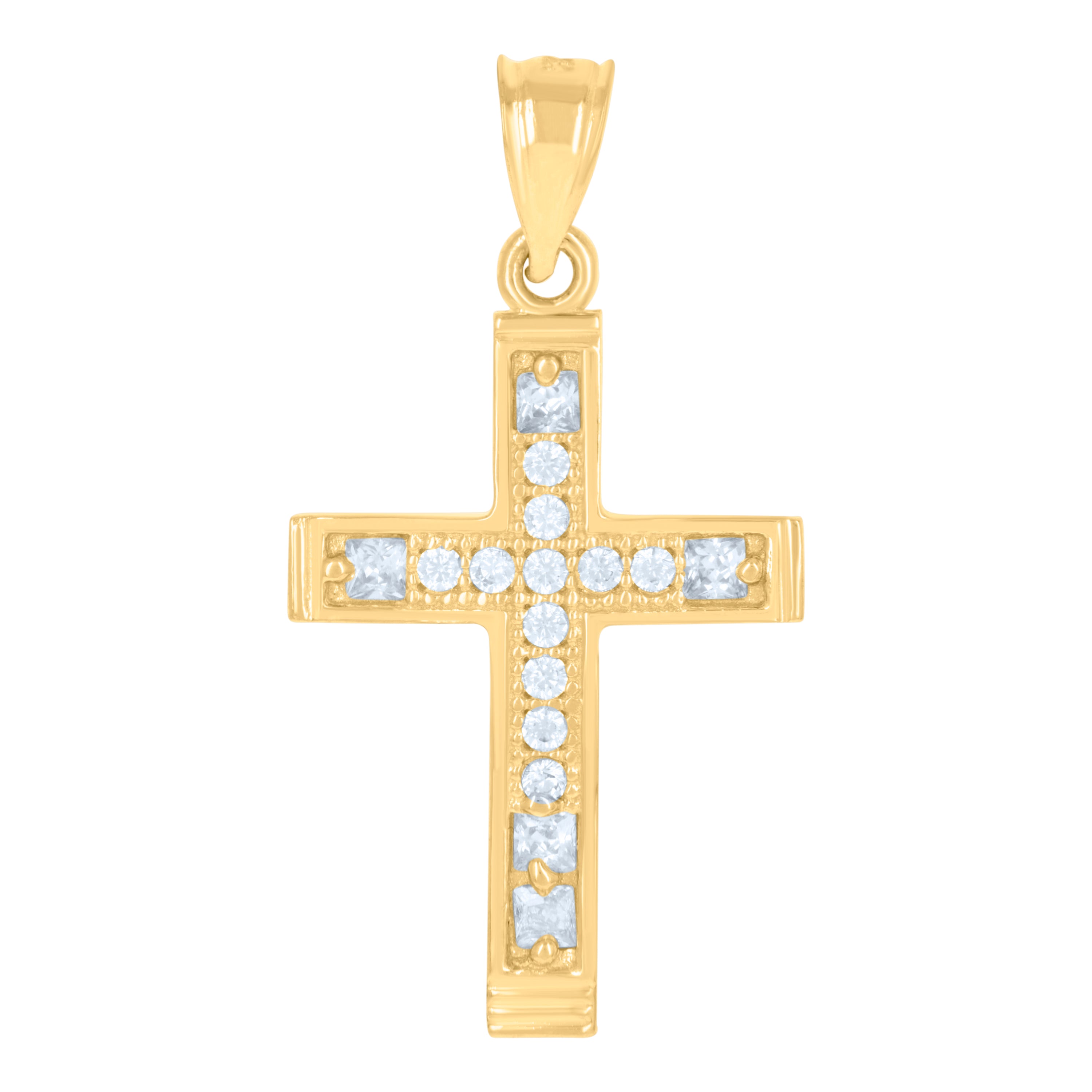 14Kt Two-Tone Gold Unisex Cz Cross Religious Ht:31.4Mm Pendant Charm