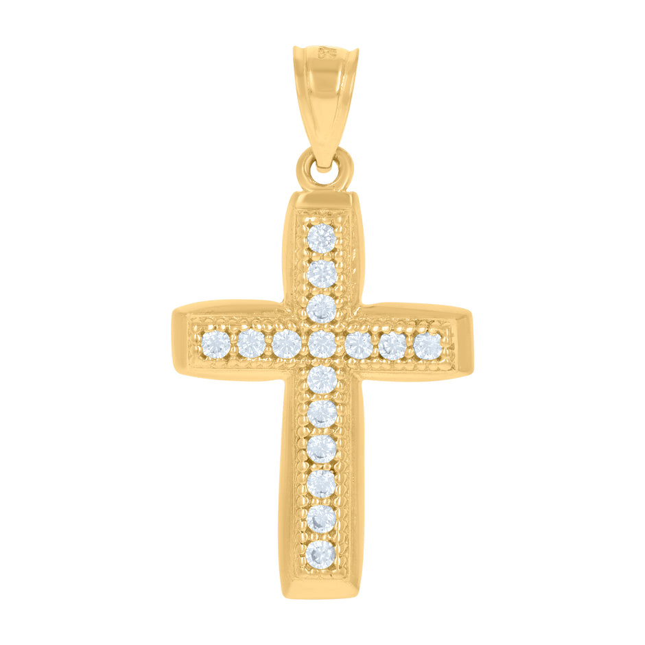 14Kt Gold Unisex Two-Tone Diamond-Cut Cross Ht:30.2Mm Religious Pendant Charm