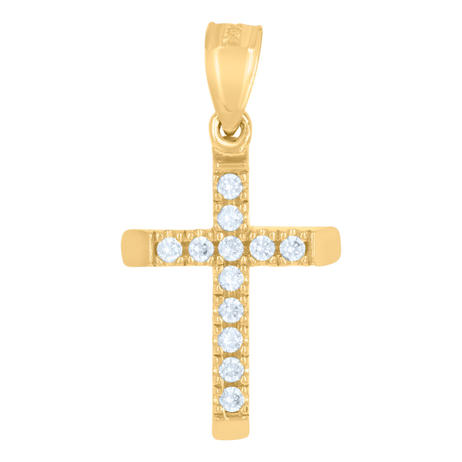 14Kt Gold Womens Two-Tone Diamond-Cut Cross Ht:22.3Mm Religious Pendant Charm