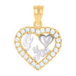 14Kt Gold Womens Two-Tone Diamond-Cut I Love You Ht:19.3Mm Heart Pendant Charm