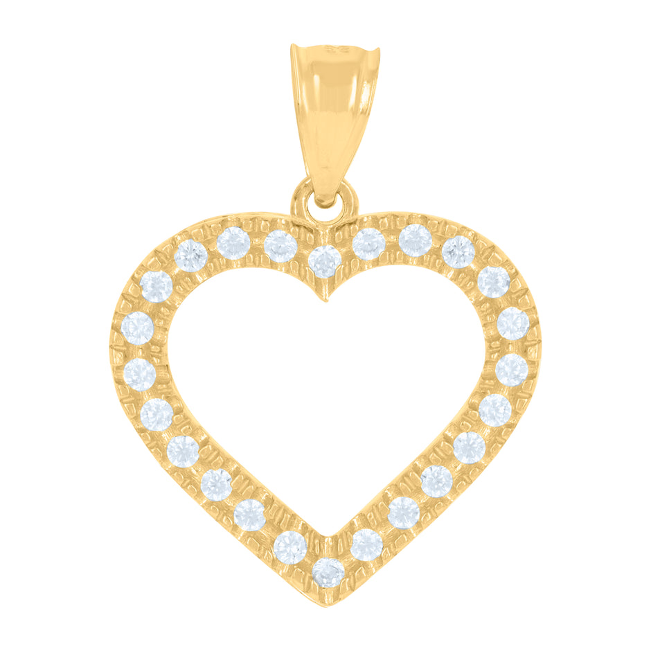 14Kt Yellow Gold Womens Cz Heart Ht:23.9Mm Pendant Charm 