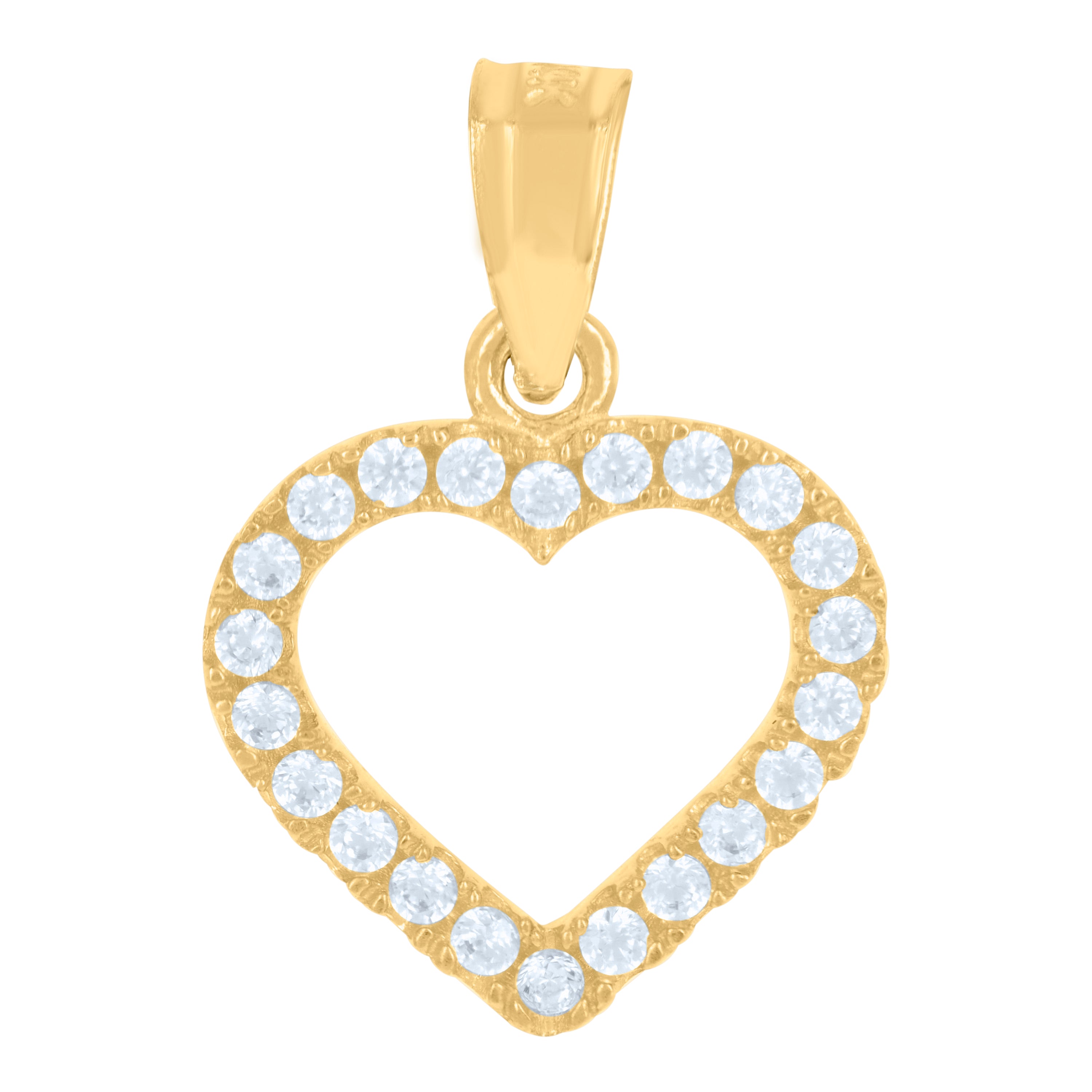 14Kt Yellow Gold Womens Cz Heart Ht:18Mm Pendant Charm