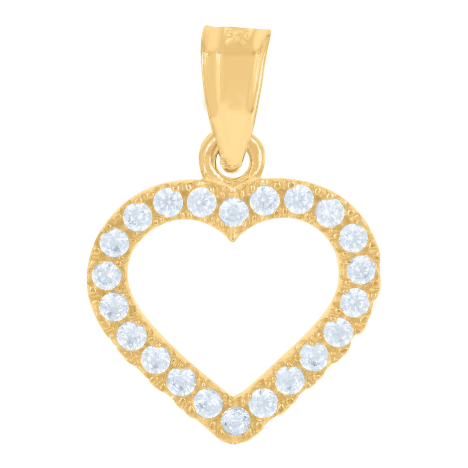 14Kt Yellow Gold Womens Cz Heart Ht:18Mm Pendant Charm