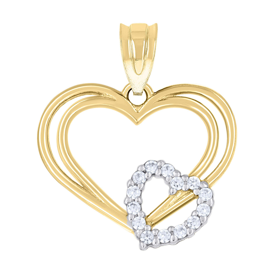 14Kt Gold Womens Two-Tone Diamond-Cut Love Ht:17.9Mm Heart Pendant Charm