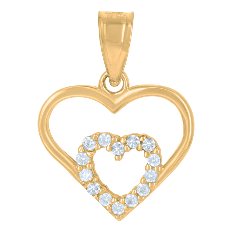 14Kt Gold Womens Two-Tone Diamond-Cut Love Ht:17.3Mm Heart Pendant Charm